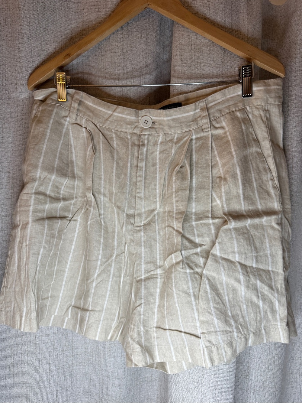 Saks Fifth Avenue Cream & White Striped Linen-Blend Bermuda Shorts